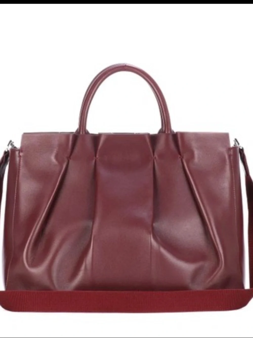 The Row Burgundy Pleated Leather Crossbody Tote